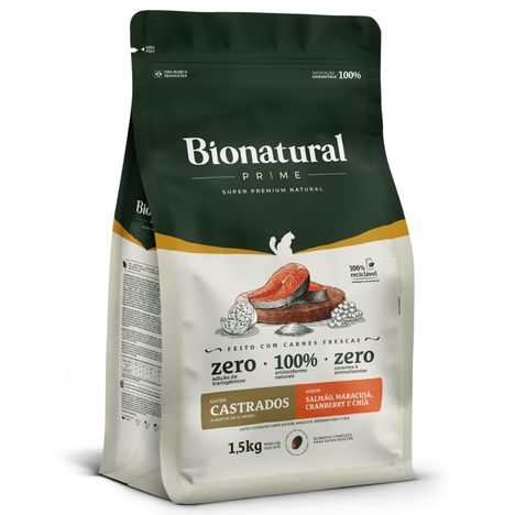 Ração Bionatural Prime Gatos Castrados Salmão 1,5kg