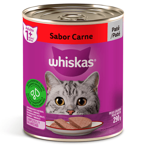 Ração Úmida Whiskas Lata para Gatos Adultos Sabor Carne - 290g