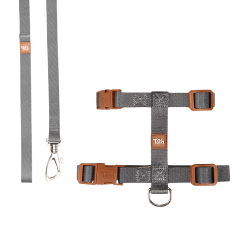 Conjunto Peitoral H Toh Grafite e Caqui para Gato Conjunto Peitoral H Toh Grafite e Caqui para Gato