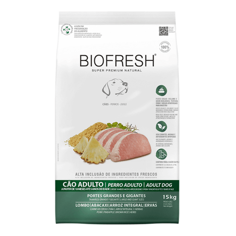 Ração Biofresh para Cães Adultos de Porte Grande e Gigante Sabor Lombo, Abacaxi, Arroz Integral e Ervas 15 kg Ração Biofresh para Cães Adultos de Porte Grande e Gigante Sabor Lombo, Abacaxi, Arroz Integral e Ervas 15 kg