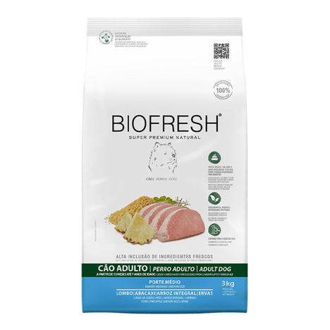 Ração Biofresh para Cães Adultos de Porte Médio Sabor Lombo, Abacaxi, Arroz Integral e Ervas 3 kg Ração Biofresh para Cães Adultos de Porte Médio Sabor Lombo, Abacaxi, Arroz Integral e Ervas 3 kg