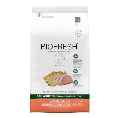 Ração Biofresh para Cães Adultos de Raças Pequenas e Mini  Sabor Lombo, Abacaxi, Arroz Integral e Ervas 1kg