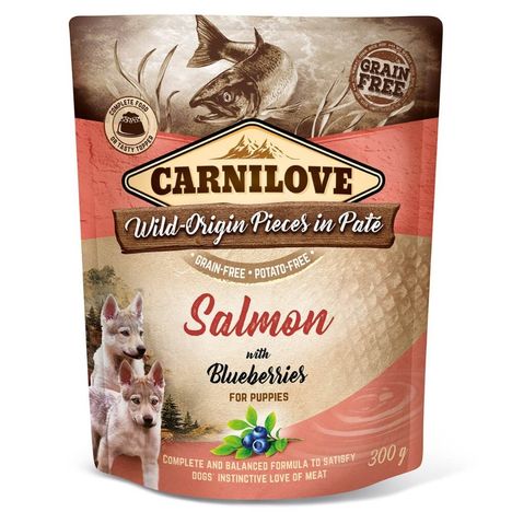 Carnilove Dog Pouch Patê Salmão e Mirtilo para Filhotes 300 g