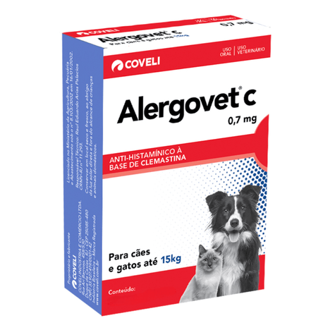 Antialérgico Alergovet C para Cães e Gatos de 0,7 mg com 10 Comprimidos Antialérgico Alergovet C para Cães e Gatos de 0,7 mg com 10 Comprimidos