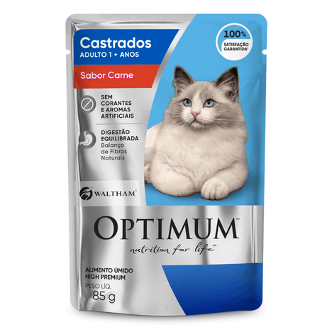 Ração Úmida Sachê Optimum para Gatos Castrados Sabor Carne 85g