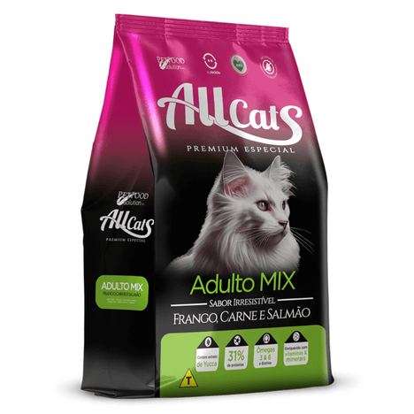 Ração Allcats Mix para Gatos Adultos Sabor Frango, Carne e Salmão 10,1kg