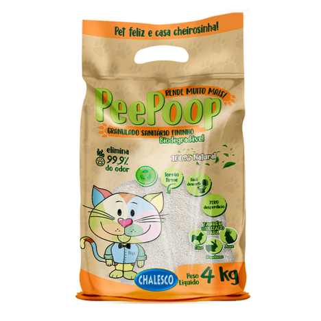 Areia Higiênica Biodegradável PeePoop Grãos Finos 4 kg Areia Higiênica Biodegradável PeePoop Grãos Finos 4 kg