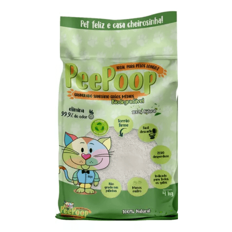 Areia Higiênica Biodegradável PeePoop Grãos Médios 4 kg Areia Higiênica Biodegradável PeePoop Grãos Médios 4 kg
