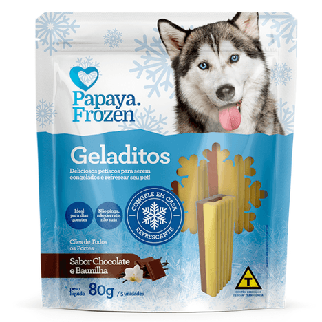 Snack Papaya Frozen Geladitos Sabor Chocolate e Baunilha para Cães 80gr