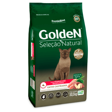 Ração Golden Seleção Natural para Gatos Castrados Sabor Frango com Batata Doce 10,1kg