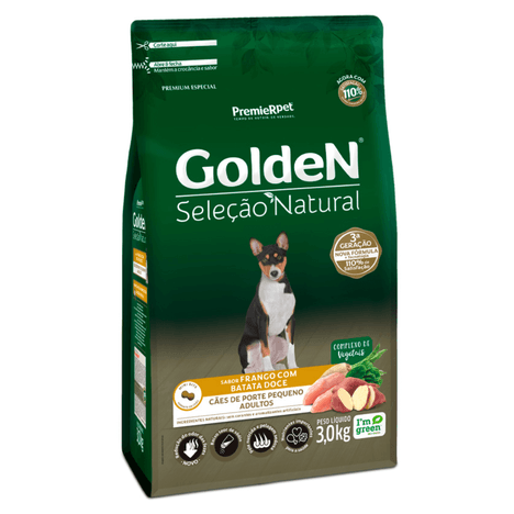 Ração Golden Seleção Natural para Cães Adultos de Porte Pequeno Sabor Frango com Batata Doce 3 kg Ração Golden Seleção Natural para Cães Adultos de Porte Pequeno Sabor Frango com Batata Doce 3 kg