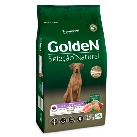 Ração Golden Seleção Natural para Cães Sênior de Porte Médio e Grande Sabor Frango e Arroz 12kg