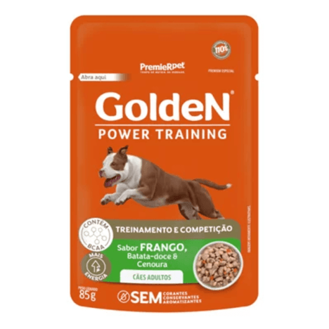 Ração Úmida Golden Power Training para Cães Adultos de Porte Médio e Grande Sabor Frango Batata Doce e Cenoura 85g Ração Úmida Golden Power Training para Cães Adultos de Porte Médio e Grande Sabor Frango Batata Doce e Cenoura 85g
