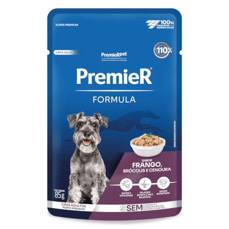 Ração Úmida Sachê Premier Fórmula para Cães Adultos de Raças Pequenas Sabor Frango, Brócolis e Cenoura 85g Ração Úmida Sachê Premier Fórmula para Cães Adultos de Raças Pequenas Sabor Frango, Brócolis e Cenoura 85g