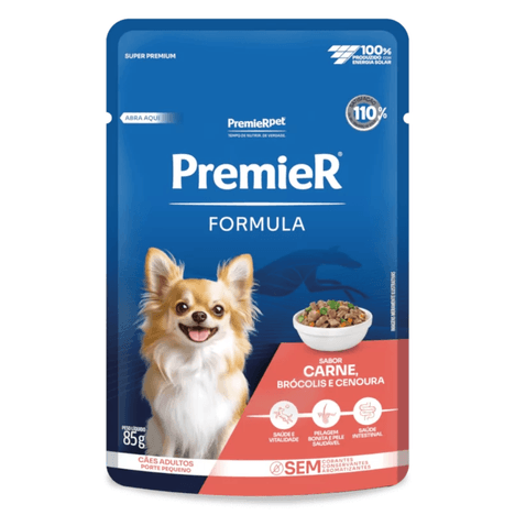 Ração Úmida Sachê Premier Fórmula para Cães Adultos de Raças Pequenas Sabor Carne, Brócolis e Cenoura 85g Ração Úmida Sachê Premier Fórmula para Cães Adultos de Raças Pequenas Sabor Carne, Brócolis e Cenoura 85g