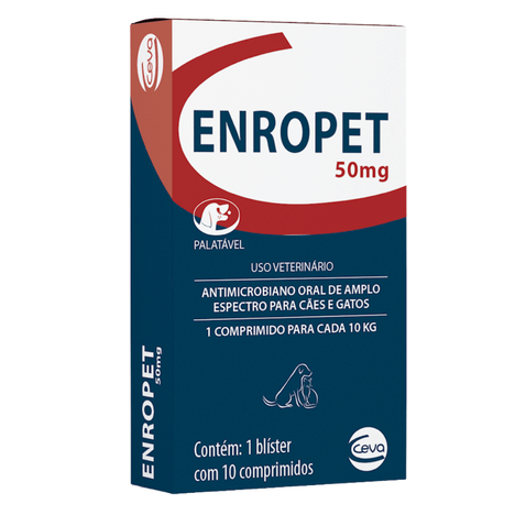 Antibiótico Enropet para Cães e Gatos com 10 comprimidos de 50 mg Antibiótico Enropet para Cães e Gatos com 10 comprimidos de 50 mg