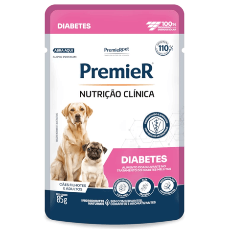 Ração Úmida Sachê Premier Nutrição Clínica Diabete para Cães 85G