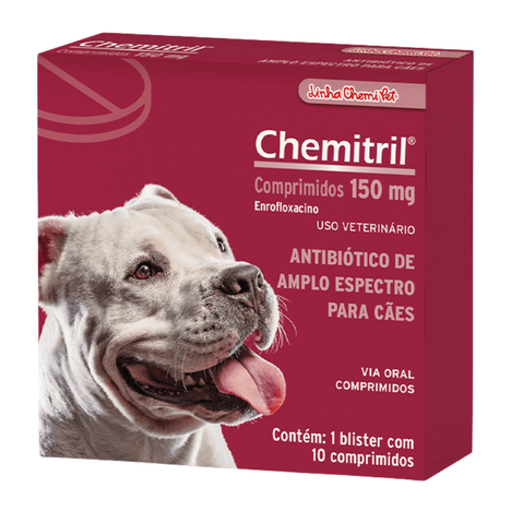 Antibiótico Chemitril para Cães com 10 Comprimidos de 150 mg Antibiótico Chemitril para Cães com 10 Comprimidos de 150 mg