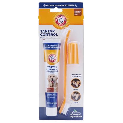 Arm & Hammer Tartar Control Kit Escova, Dedeira e Pasta de Dentes Enzimática para Cães - Sabor Carne