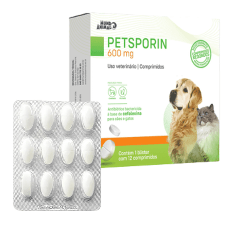 Antibiótico PetSporin para Cães e Gatos em Blister com 12 Comprimidos de 600 mg Antibiótico PetSporin para Cães e Gatos em Blister com 12 Comprimidos de 600 mg