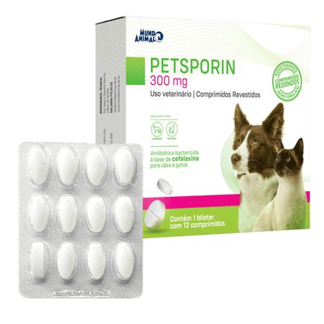 Antibiótico PetSporin para Cães e Gatos em Blister com 12 Comprimidos de 300 mg Antibiótico PetSporin para Cães e Gatos em Blister com 12 Comprimidos de 300 mg
