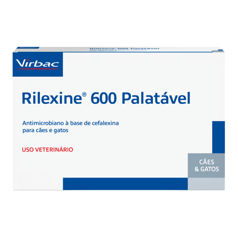 Antimicrobiano Rilexine para Cães e Gatos em Blister com 7 Comprimidos de 600 mg Antimicrobiano Rilexine para Cães e Gatos em Blister com 7 Comprimidos de 600 mg