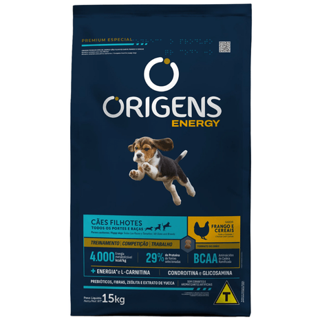 Ração Origens Premium Especial Energy para Cães Filhotes Sabor Frango e Cereais 15Kg