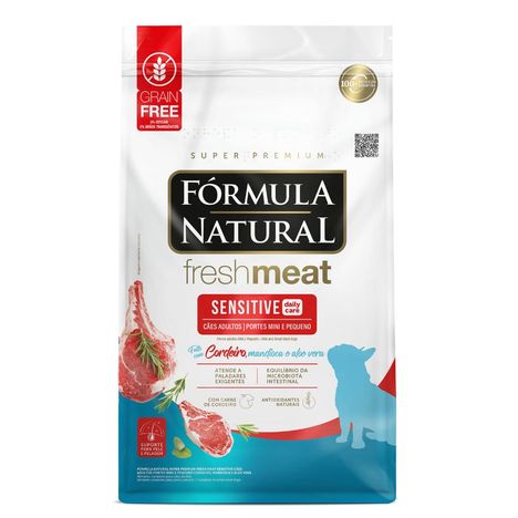 Ração Fórmula Natural Fresh Meat Sensitive para Cães Adultos Portes Mini e Pequeno Cordeiro, Mandioca e Aloe Vera 1Kg