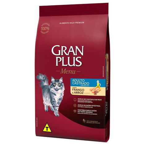 Ração GranPlus Menu Para Gatos Adultos Castrados Sabor Frango e Arroz 1 kg Ração GranPlus Menu Para Gatos Adultos Castrados Sabor Frango e Arroz 1 kg