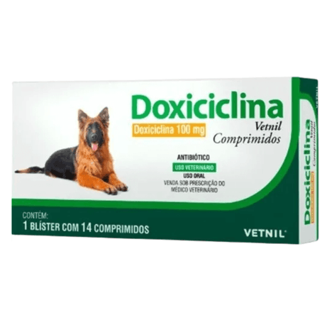 Antibiótico Doxiciclina para Cães e Gatos com 14 Comprimidos de 100 mg Antibiótico Doxiciclina para Cães e Gatos com 14 Comprimidos de 100 mg