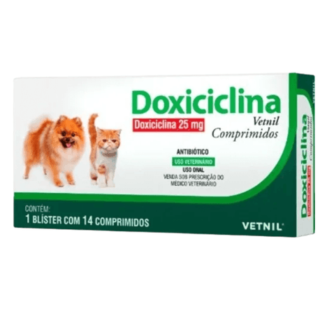 Antibiótico Doxiciclina para Cães e Gatos com 14 Comprimidos de 25 mg Antibiótico Doxiciclina para Cães e Gatos com 14 Comprimidos de 25 mg