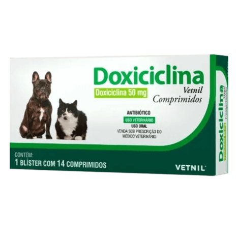 Antibiótico Doxiciclina para Cães e Gatos com 14 Comprimidos de 50 mg Antibiótico Doxiciclina para Cães e Gatos com 14 Comprimidos de 50 mg