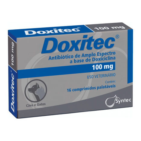 Antibiótico Doxitec para Cães e Gatos com 16 Comprimidos de 100 mg Antibiótico Doxitec para Cães e Gatos com 16 Comprimidos de 100 mg