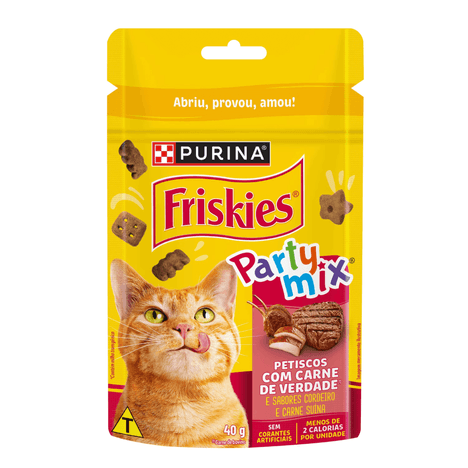 Petisco Friskies para Gatos Adultos Sabor Cordeiro, Carne Suína e Carne 40g Petisco Friskies para Gatos Adultos Sabor Cordeiro, Carne Suína e Carne 40g