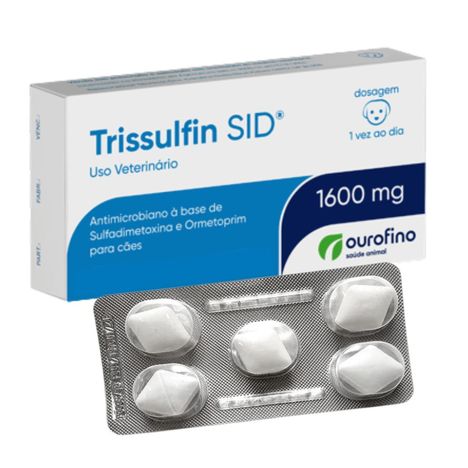 Trissulfin SID 1600mg Antibiótico Ourofino Para Cães e Gatos Blister com 5 Comprimidos Trissulfin SID 1600mg Antibiótico Ourofino Para Cães e Gatos Blister com 5 Comprimidos