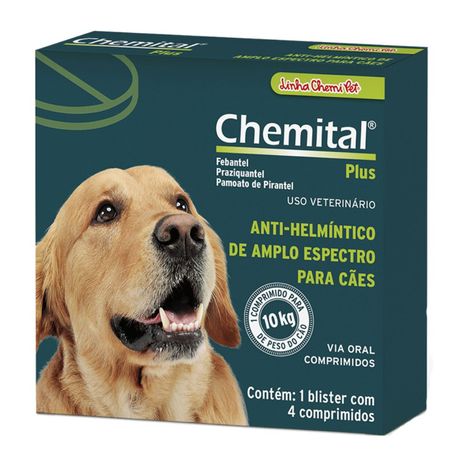 Vermífugo Chemital Plus para Cães - 4 Comprimidos Vermífugo Chemital Plus para Cães - 4 Comprimidos