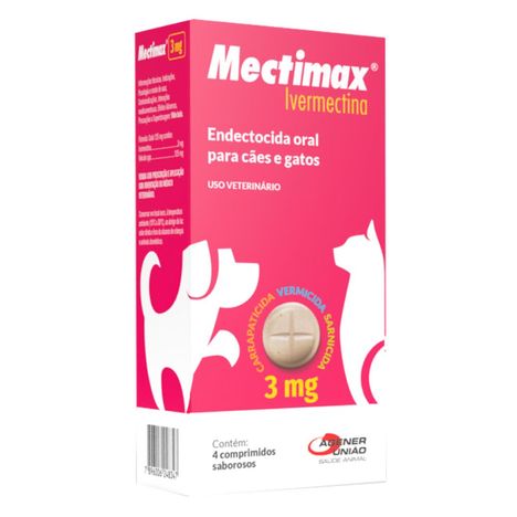 Antiparasitário Mectimax para Cães e Gatos com 4 Comprimidos de 3 mg Antiparasitário Mectimax para Cães e Gatos com 4 Comprimidos de 3 mg