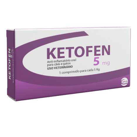 Anti-inflamatório Ketofen para Cães e Gatos com 10 Comprimidos de 5 mg Anti-inflamatório Ketofen para Cães e Gatos com 10 Comprimidos de 5 mg