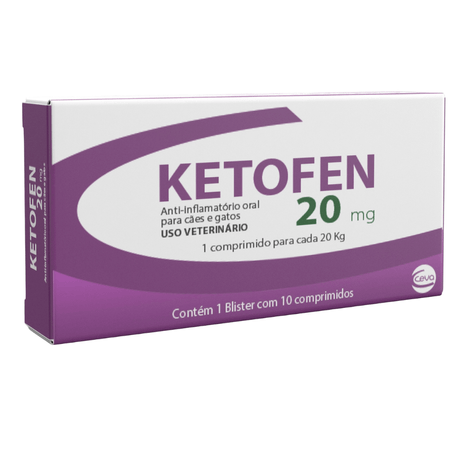Anti-inflamatório Ketofen para Cães e Gatos com 10 Comprimidos de 20 mg Anti-inflamatório Ketofen para Cães e Gatos com 10 Comprimidos de 20 mg