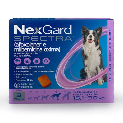 Antiparasitário NexGard Spectra para Cães de 15,1 kg a 30 kg com 3 Tabletes Antiparasitário NexGard Spectra para Cães de 15,1 kg a 30 kg com 3 Tabletes