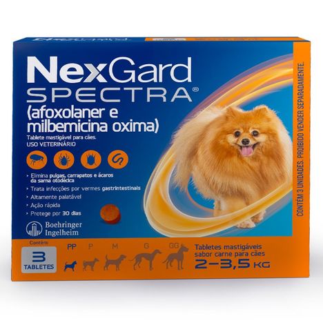 Antiparasitário NexGard Spectra para Cães de 2 kg a 3,5 kg com 3 Tabletes Antiparasitário NexGard Spectra para Cães de 2 kg a 3,5 kg com 3 Tabletes