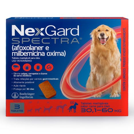 Antiparasitário NexGard Spectra para Cães de 30,1 kg a 60 kg com 3 Tabletes Antiparasitário NexGard Spectra para Cães de 30,1 kg a 60 kg com 3 Tabletes