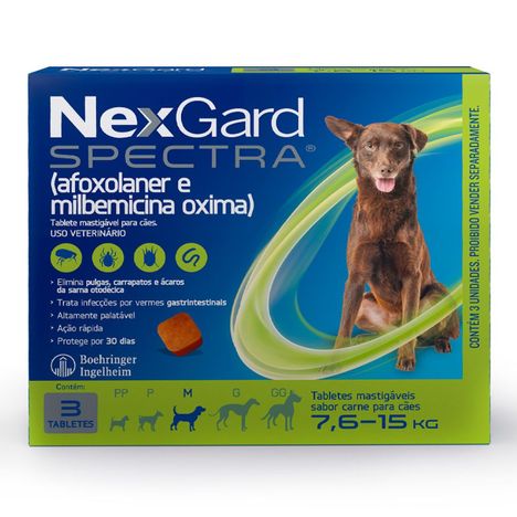 Antiparasitário NexGard Spectra para Cães de 7,6 kg a 15 kg com 3 Tabletes Antiparasitário NexGard Spectra para Cães de 7,6 kg a 15 kg com 3 Tabletes