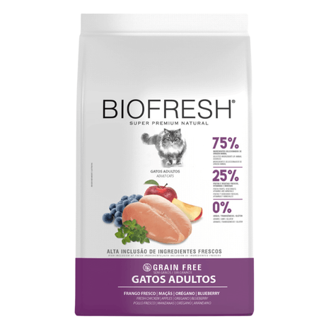 Ração Biofresh para Gatos Adultos Sabor Frango, Maçã, Orégano e Blueberry 1,5kg