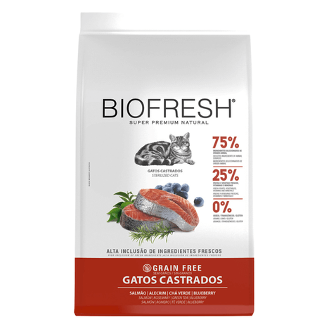 Ração Biofresh para Gatos Adultos Castrados Sabor Salmão, Alecrim, Chá Verde e Blueberry 7,5kg