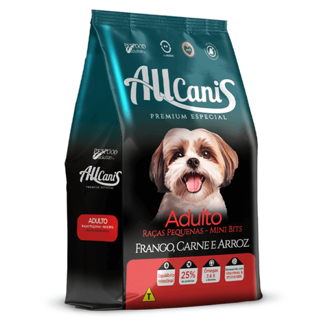 Ração Allcanis para Cães Adultos de Raças Pequenas Sabor Frango, Carne e Arroz 2,5kg