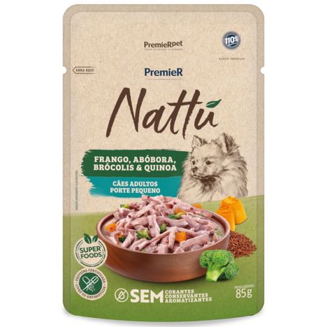 Sachê Premier Nattu para Cães Adultos de Porte Pequeno Sabor Frango, Abóbora, Brócolis e Quinoa 85g Sachê Premier Nattu para Cães Adultos de Porte Pequeno Sabor Frango, Abóbora, Brócolis e Quinoa 85g