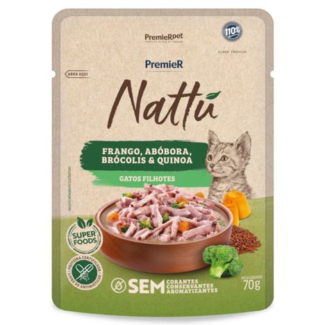 Sachê Premier Nattu para Gatos Filhotes Sabor Frango, Abóbora, Brócolis e Quinoa 70g Sachê Premier Nattu para Gatos Filhotes Sabor Frango, Abóbora, Brócolis e Quinoa 70g