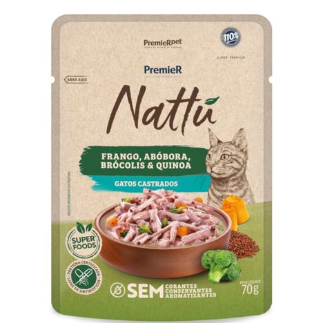 Sachê Premier Nattu para Gatos Castrados Frango, Abóbora, Brócolis e Quinoa 70g Sachê Premier Nattu para Gatos Castrados Frango, Abóbora, Brócolis e Quinoa 70g