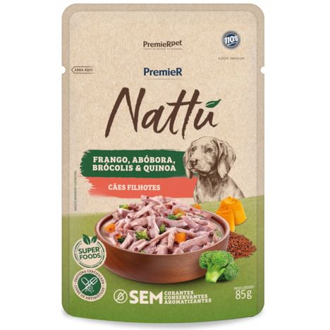 Sachê Premier Nattu para Cães Filhotes Sabor Frango, Abóbora, Brócolis e Quinoa 85g